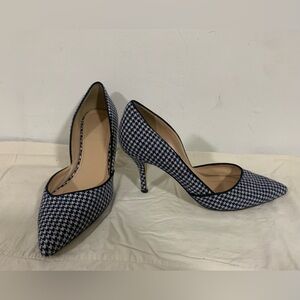J. Crew Blue and White Houndstooth Heels